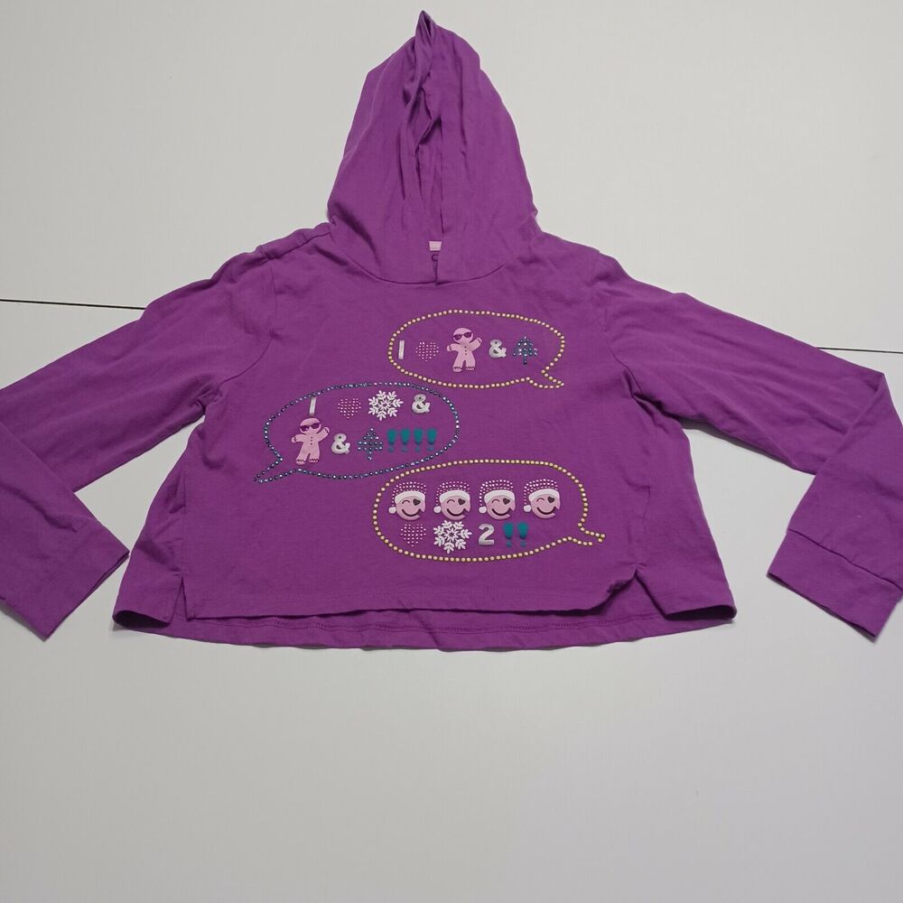 Zelos Girls Large Cropped‎ Purple Speech Bubble Hooded Tee-Shirt